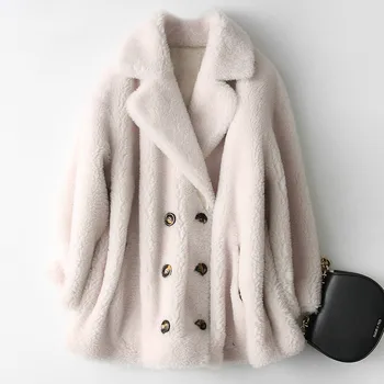 

Real Fur Coat Female 100% Wool Jacket Autumn Winter Coat Women Clothes 2019 Korean Vintage Sheep Fur Tops Suede Lining ZT4838