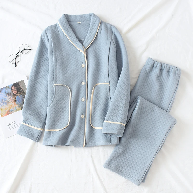Небесно-голубой Autumn Winter Thicken Warm Pregnant Women Sleepwear Maternity Pajamas Set Cotton Nursing Pajamas Breastfeeding Nightwear - Цвет: Небесно-голубой