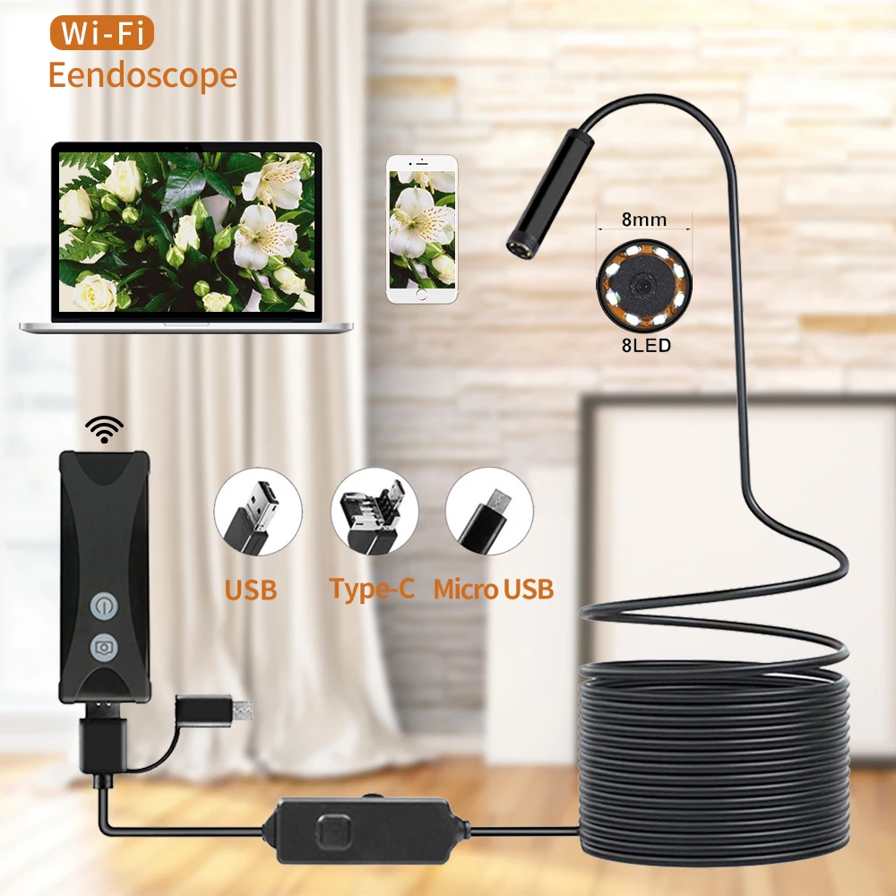 Ceny Bezprzewodowa kamera endoskopowa WIFI wodoodporna inspekcja Mini kamera 8mm 1 2 3 5M endoskop usb boroskop dla Iphone android pc IOS