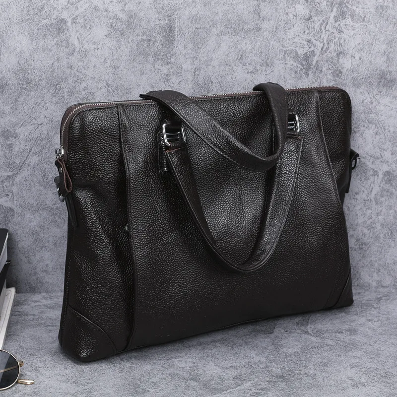 

Natural cowskin men's bag briefcase handbag horizontal business laptop bags casual genuine leather men's shoulder messenger bag