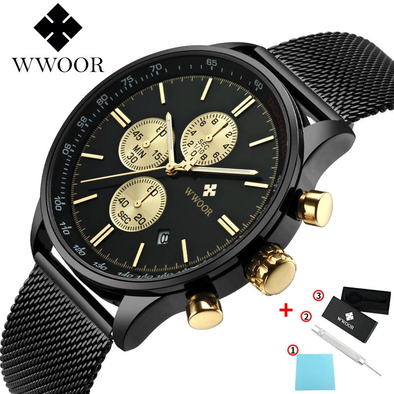 WWOOR Full Steel Fashion Quartz Watches Mens 2023 Top Luxury Multifunction Sport Business Male Wristwatch Waterproof Chronograph