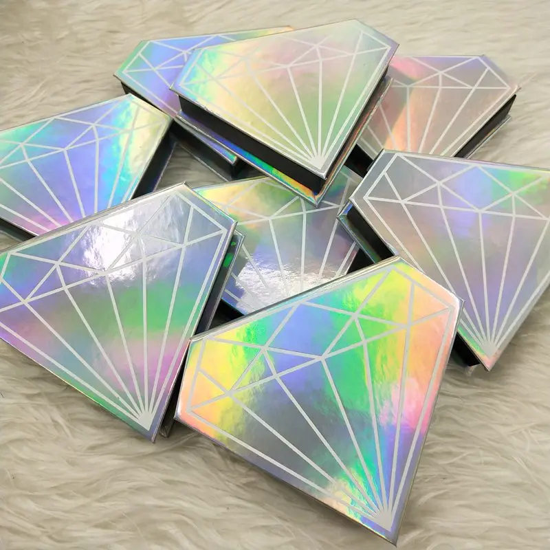 

Buzzme Wholesale Custom Packaging Diamond shape holography Case With Tray Silk Lashes Private Label Logo Packing Box Empty Case