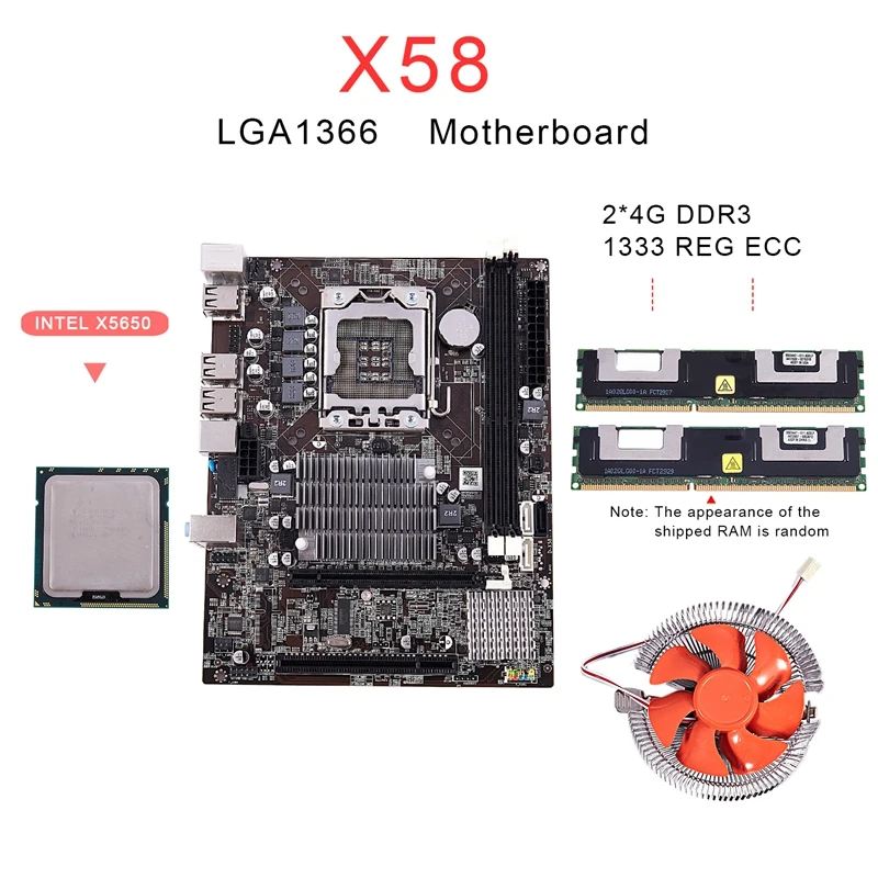 X58 Материнская плата процессор ОЗУ Combo LGA1366 материнская плата с Intel X5650 и 2-Ch 8G ram ECC с кулером