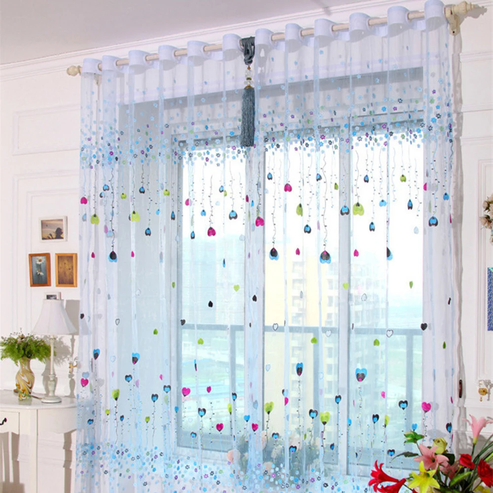 1*Curtain Panel Bedroom Heart Pattern Tulle Voile Window Curtain Panel Sheer Scarf Valances Net high quality