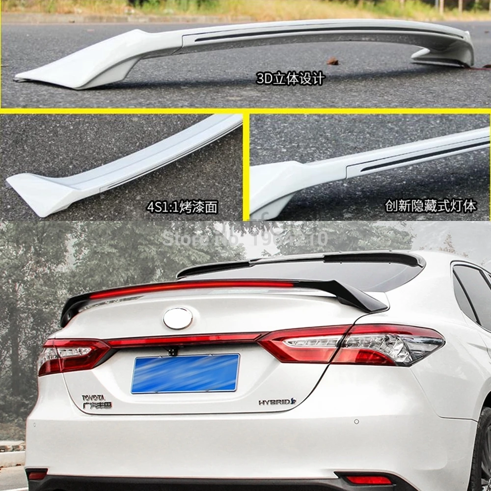 ABS Plastic Painted Black White Color Rear Spoiler Trunk Boot Wing With Led Light For Toyota Camry 2018 2019 2020 | Автомобили и
