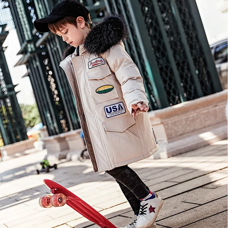 Children's down jacket new winter boy long section fur collar coat Korean version of thickening kids outerwear boy clothes