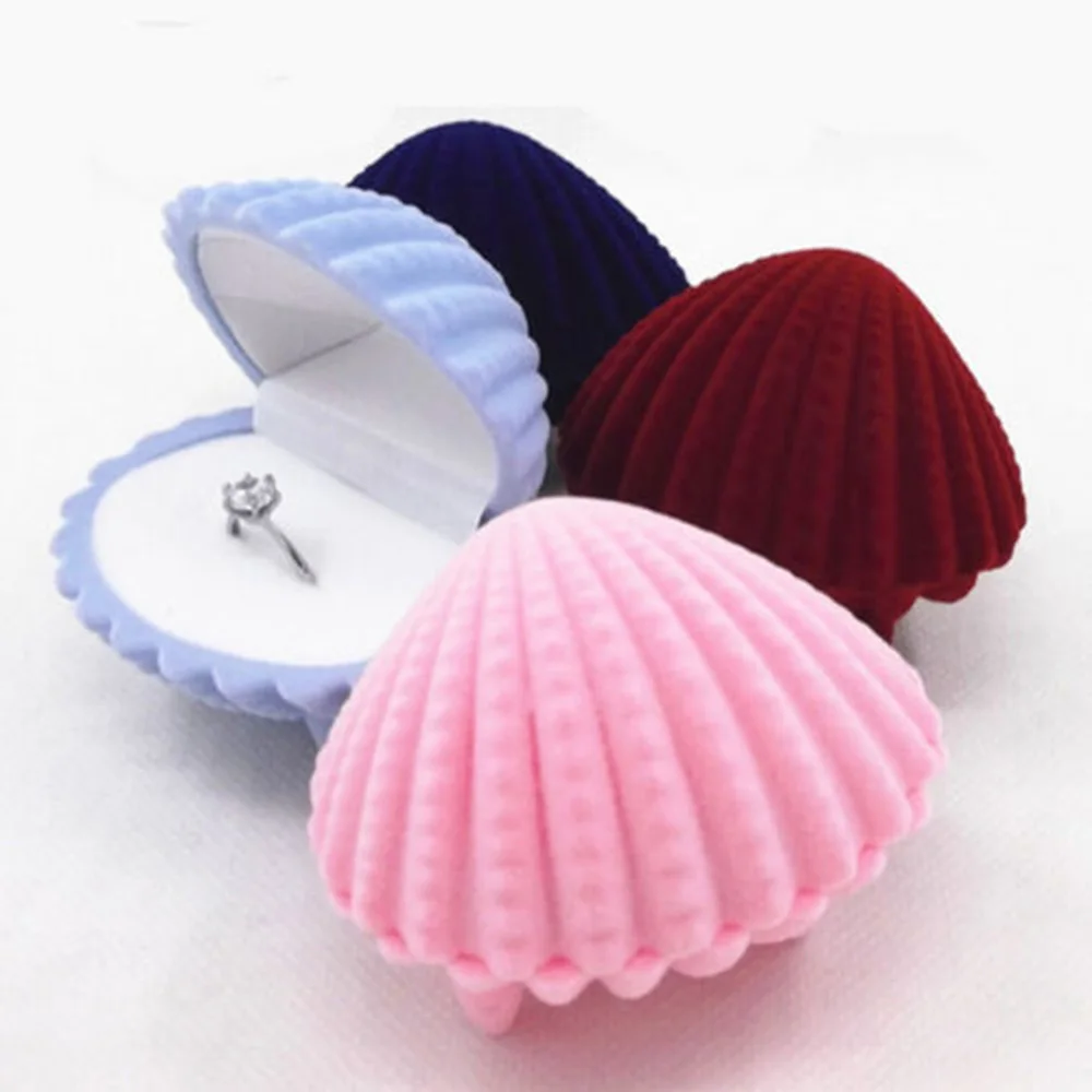 1 Piece Shell Shape Lovely Velvet Wedding Engagement Ring Box For Earrings Necklace Bracelet Jewelry Display 2