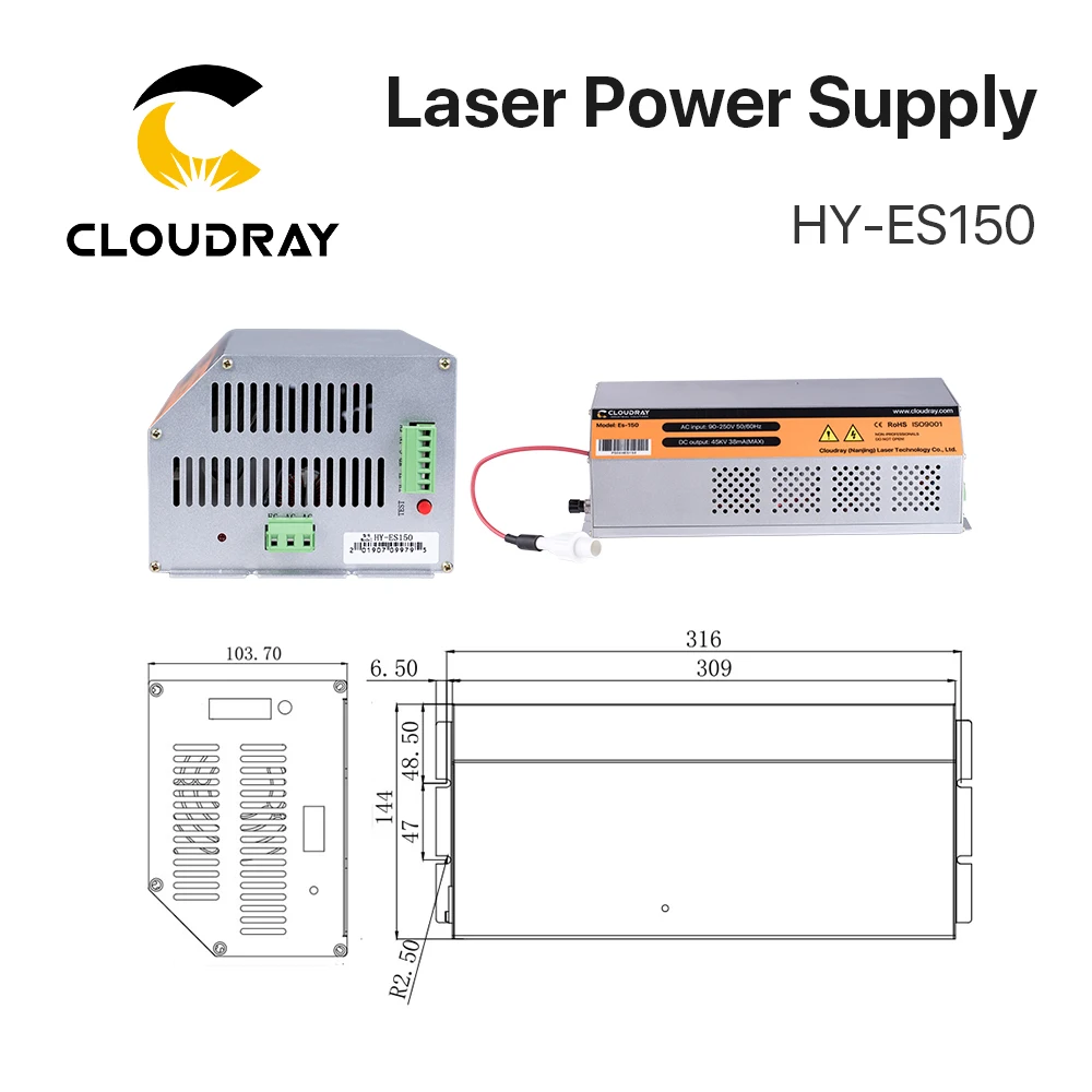 Cloudray 150 180 Вт CO2 лазерный источник питания для лазерной гравировки резки HY Es150 ES150 Es