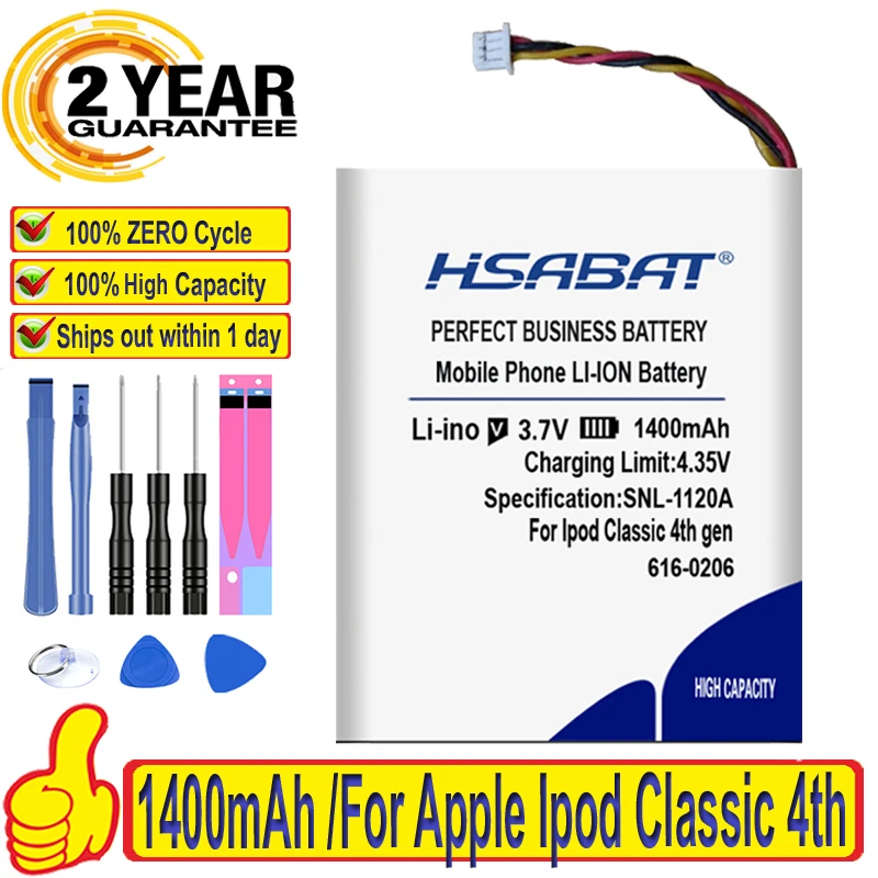 100% Оригинальный HSABAT 1400 мАч 616 0206 аккумулятор для Apple Ipod Classic 4 го поколения/фото U2