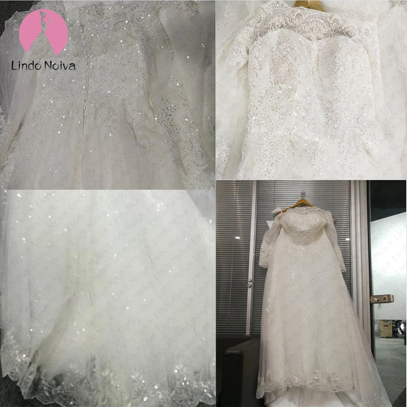 Свадебное платье принцессы размера плюс Vestido De Noiva, Элегантное Белое Бальное Платье с вырезом лодочкой, белое кружевное свадебное платье с длинными рукавами