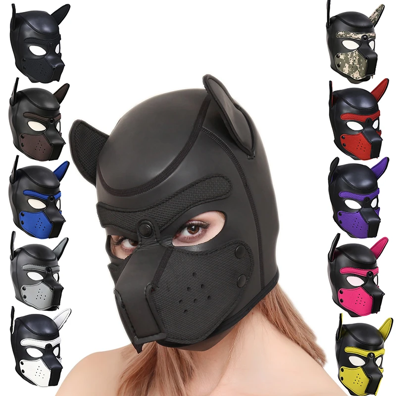 Brand New Fashion Padded Latex Rubber Role Play Dog Mask Puppy Cosplay Full Head with Ears 10 color Stage performance props Hot halloween outfits