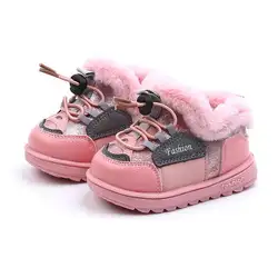 Размеры 21-25, новые зимние детские ботинки для маленьких девочек и мальчиков, Детские теплые ботинки из искусственной кожи обувь с хлопковой