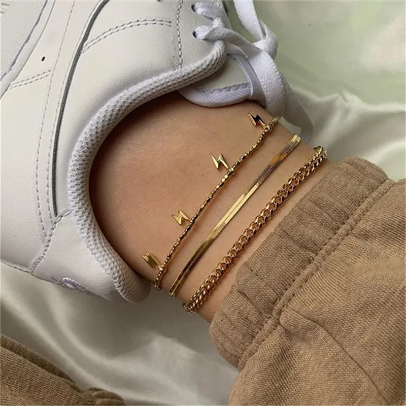Modyle 3pcs/set Bohemian Lightning Anklet for Women Gold Multilayer Anklets Shell Chain Foot Bracelet on Leg Beach Jewelry Modyle 3pcs/set Bohemian Lightning Anklet for Women Gold Multilayer Anklets Shell Chain Foot Bracelet on Leg Beach Jewelry
