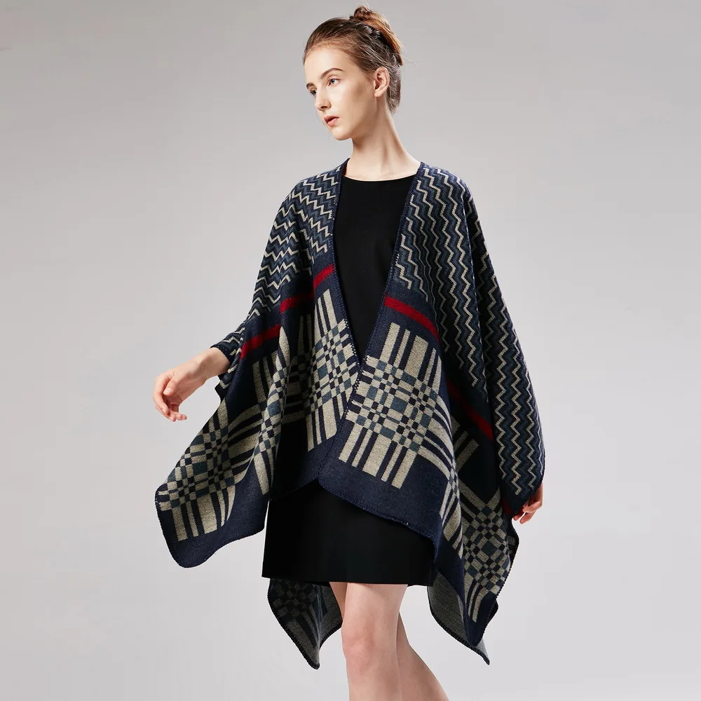[AETRENDS] 2018 Элитный бренд Винтаж волнистые геометрический дизайн пончо и накидки женская одежда толстые Женский кашемировый шарф-пончо Z-6548