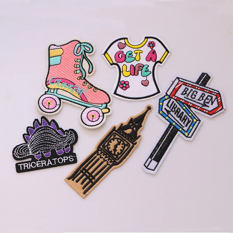 

Cartoon Decorative Patch clock tower,dinosaur icon Embroidered Applique Patches For DIY Iron on Badges on clothes Stickers