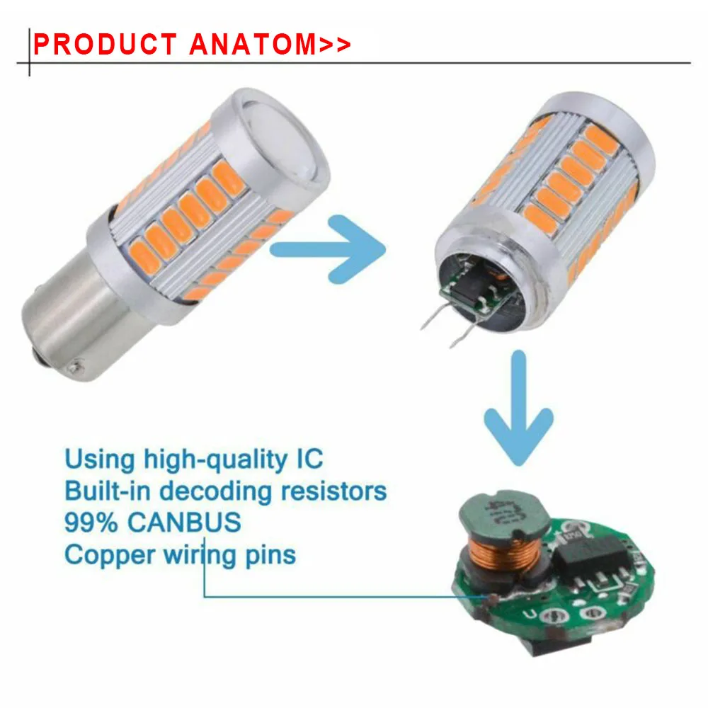 12V BAU15S PY21W 1156PY Авто Янтарный 33SMD светодиодный индикатор поворота светильник комплект