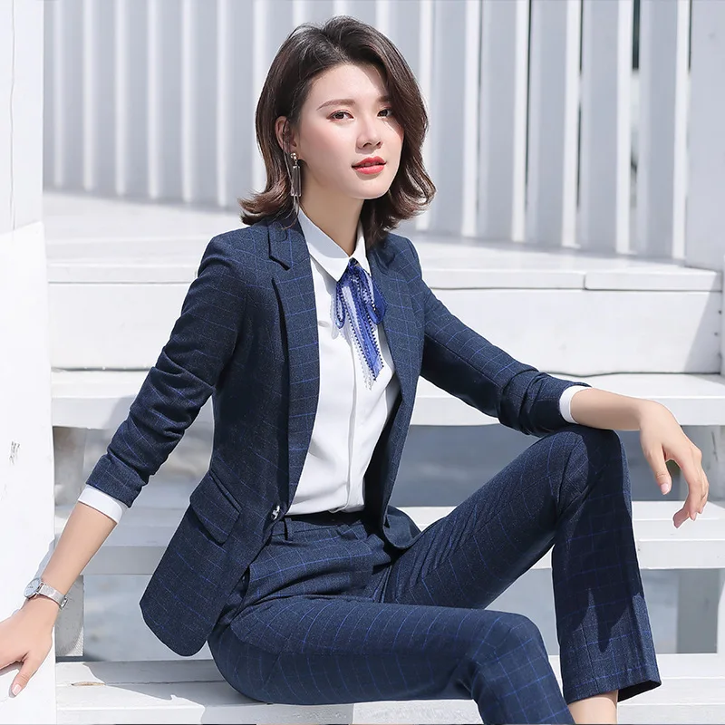 

Blue Plaid 2020 New Style Versitile Fashion Ol Sexy Formal Wear Elegant Business Business Elegant Goddess-Style Yan876