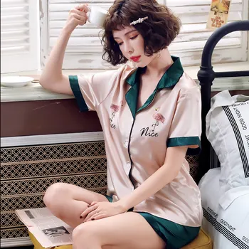 

Women's pajamas women's ice silk summer ladies' silk short-sleeved shorts