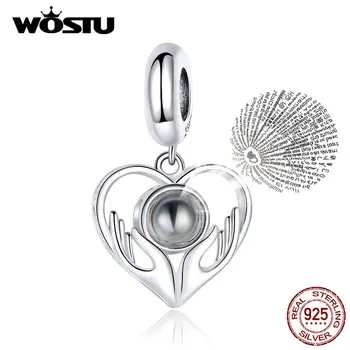 

WOSTU 2019 New Authentic 925 Sterling Silver Love Heart Language Beads Charms Fit Original Bracelet DIY Jewelry Making CQC1307