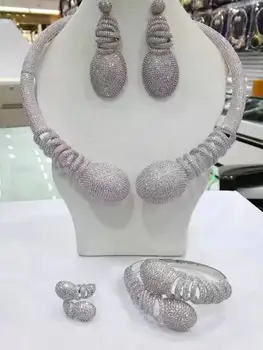 

Accking Luxury 4pcs Bridal Jewelry Sets bange ring earring necklace CZ Jewelry Set For Women Wedding Party Accessories Design