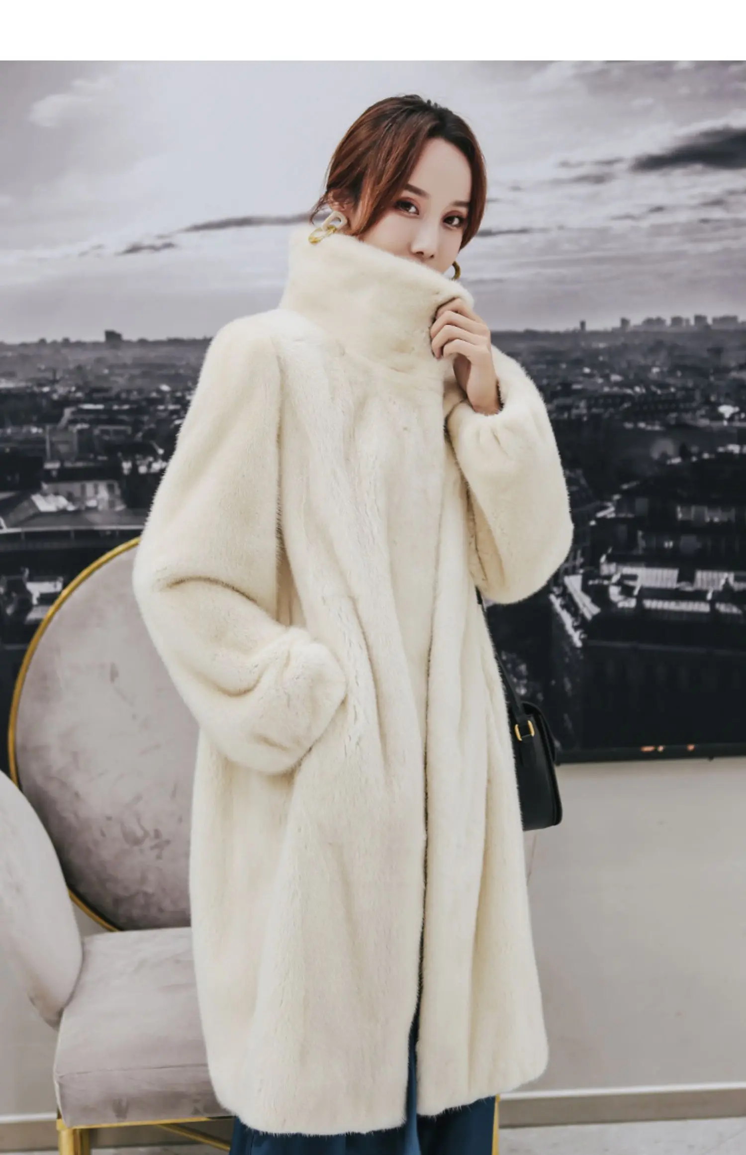 winter new whole mink fur coat female long section slim slimming mink fur coat jacket