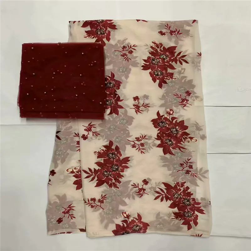 

wonderful silk lace Fabric Satin For Dress good quality African Silk stretch digital printing with beads lxe101805