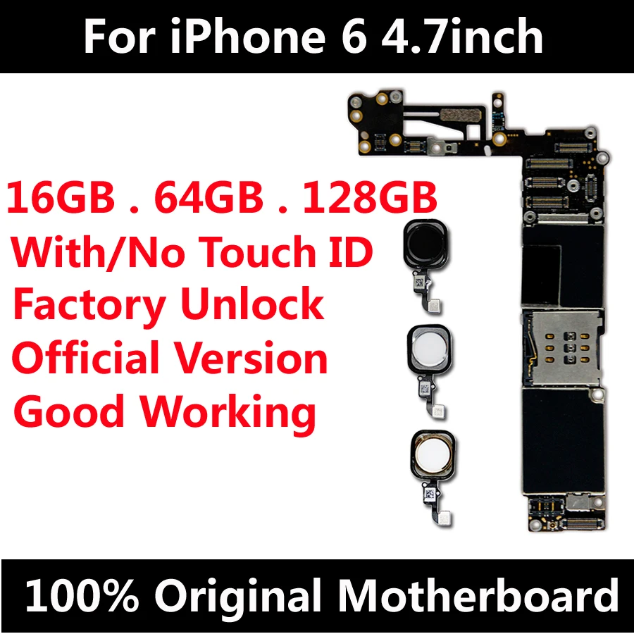 

For iPhone 6 4.7inch 16GB 64GB 128GB Motherboard With / Without Touch ID Full Function 100% Original IOS Installed Logic Board