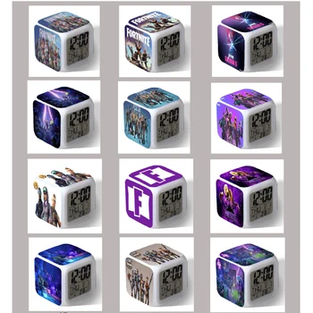 

Fortnites Alarm Clock Fortress Night Seven Color Changing Square Clock 3D Digital Printed Clock Kids Teens Wake Up Alarm Clock