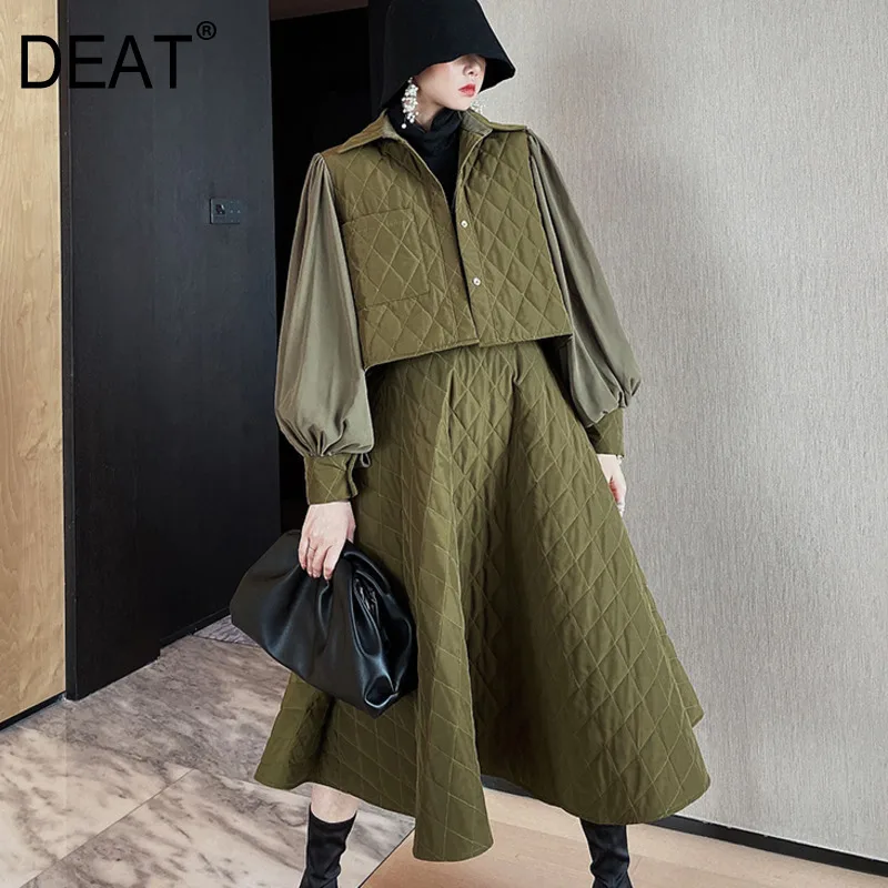 

DEAT 2020 new spring street styles women fashion clothing turn-down collar single breasted short jacket and A-line skirt