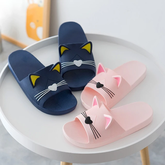 Couples Slides Designer Flip Flops Soft Shoes Summer Women Slippers Cute  Cartoon Cat Ladies Indoor Bathroom Animal Slipper - AliExpress