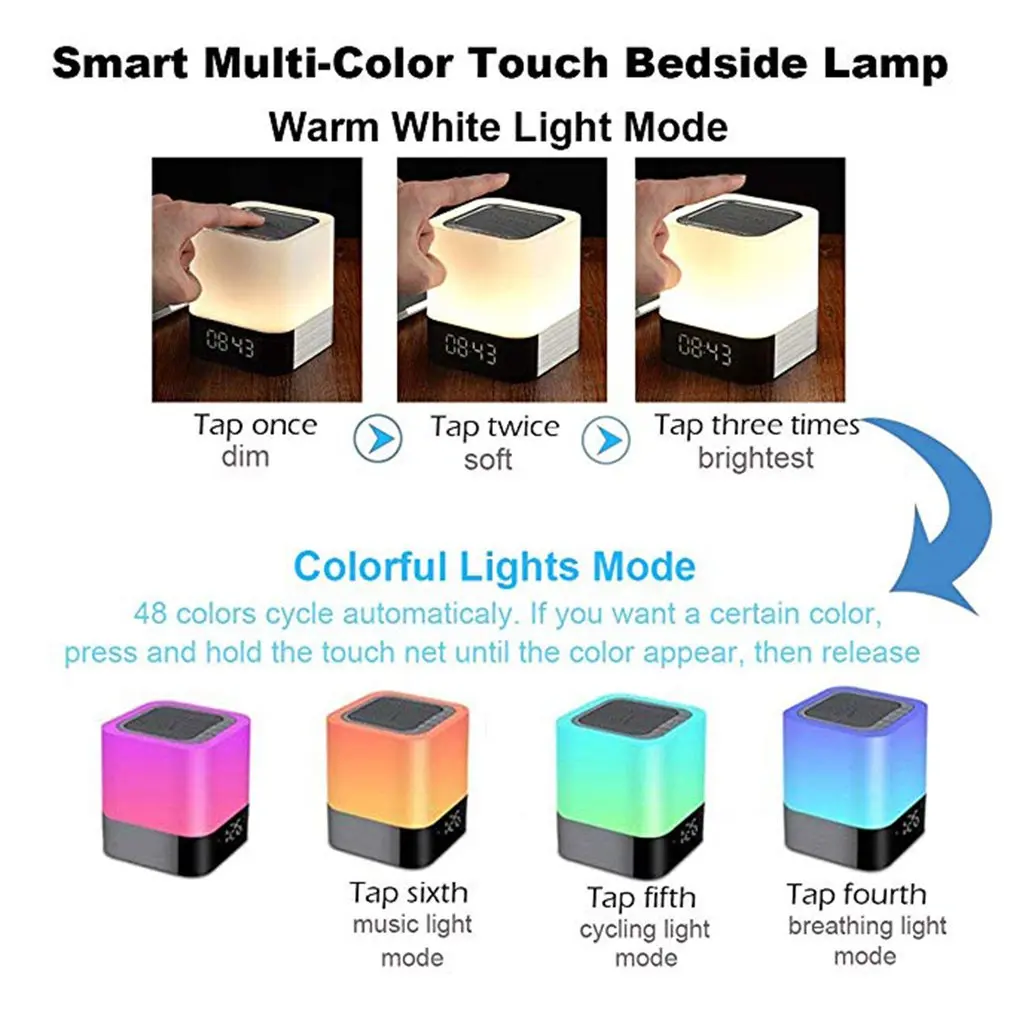  Night Lights Alarm Clock Speaker Smart Touch Control Dimmable RGB LED Table Lamp For Bedroom HIFI S - 4000507042422