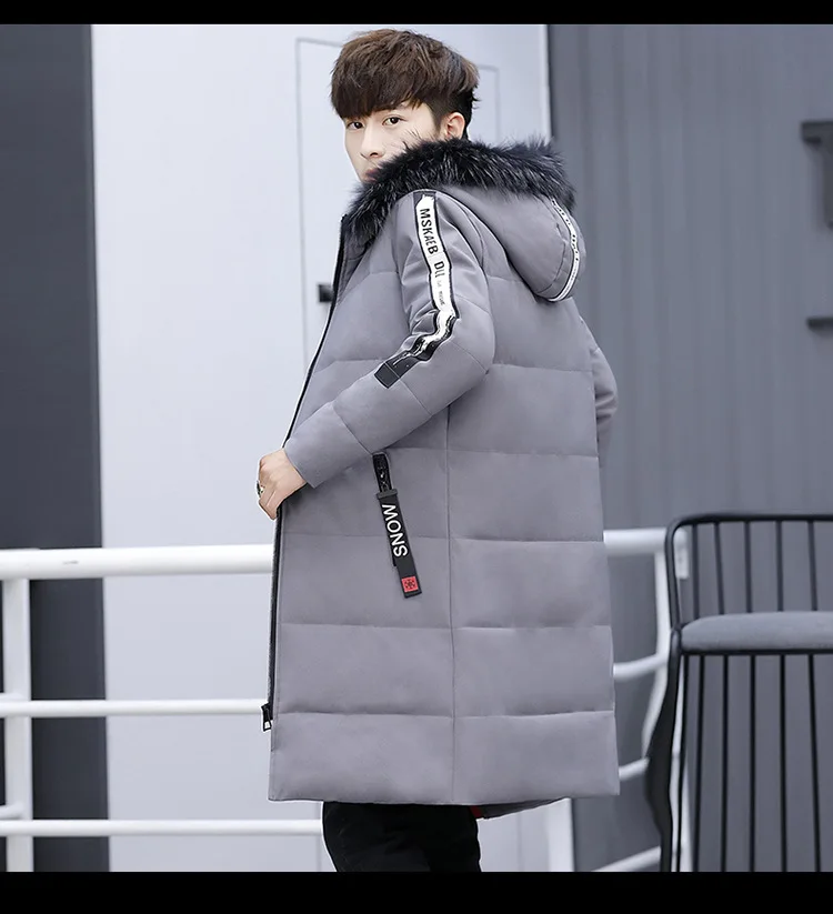 Зимняя одежда средней длины с меховым воротником и капюшоном на хлопковой подкладке, Мужская трендовая приталенная Молодежная Повседневная куртка с хлопковой подкладкой