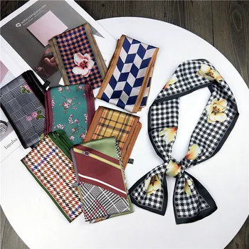 

2020 Fashion Flower Skinny long silk Scarf Women Hair Tie Band Kerchief Wrist Ribbons Fashion Head Hair Tie Band Neckerchief