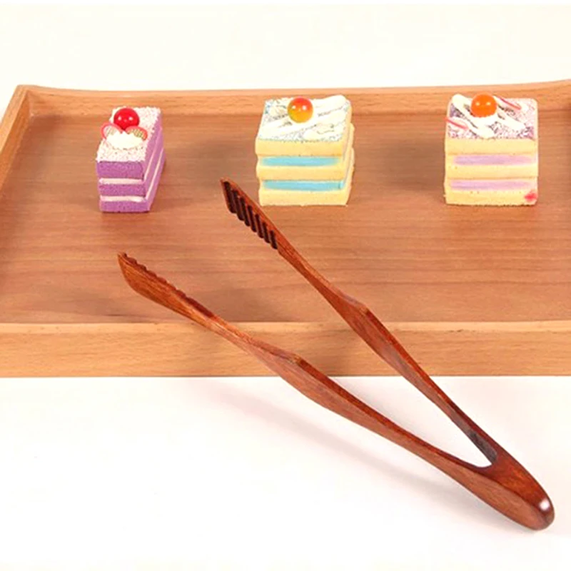 Wooden Food Tongs Bamboo Cooking Kitchen Tongs Food BBQ Tool Salad Bacon Steak Bread Cake Wooden Clip Home Kitchen Utensil