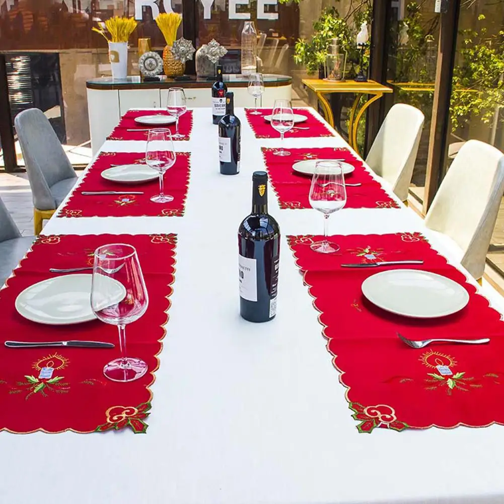 

DishyKooker Christmas Pattern Placemat Insulation Embroidery Placemat Table Mat Table Runner Dining Table Decoration