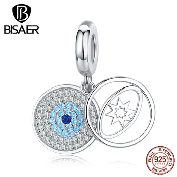 

Lucky Eyes BISAER 925 Sterling Silver Lucky Blue Eyes Pendant Charms fit Beads Bracelets Silver 925 Jewelry ECC1365