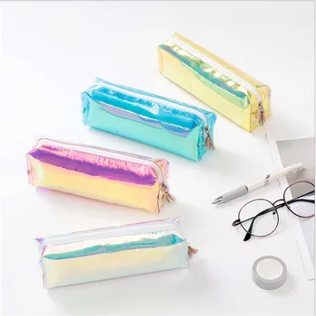 

Holographic Iridescent Laser Large Capacity Pencil Case High Quality PU Simple Girl Boy School Gift Supplies Stationery Cute