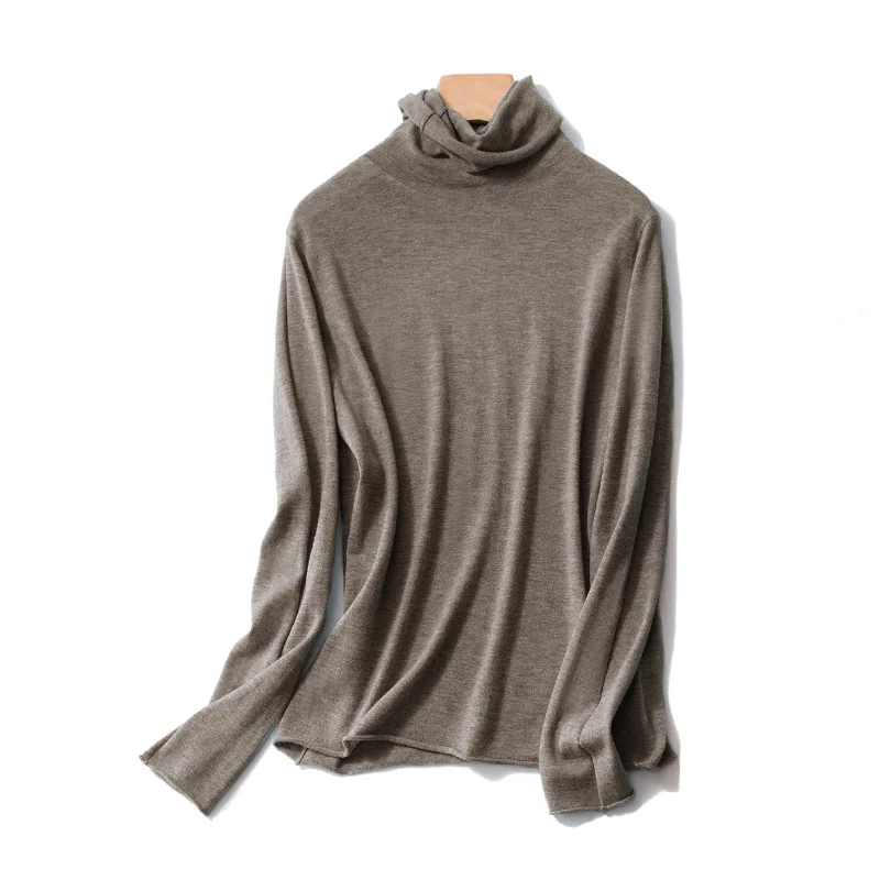 

Women 100% Wool Turtleneck Sweater With Roll Edges Fall Winter Polo Neck Jumper