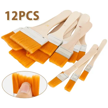 

12pcs/set Home Tool Wall Decor Reusable Barbecue Nylon Gouache With Wood Handles Oil Painting Gift For Children Paint Brush