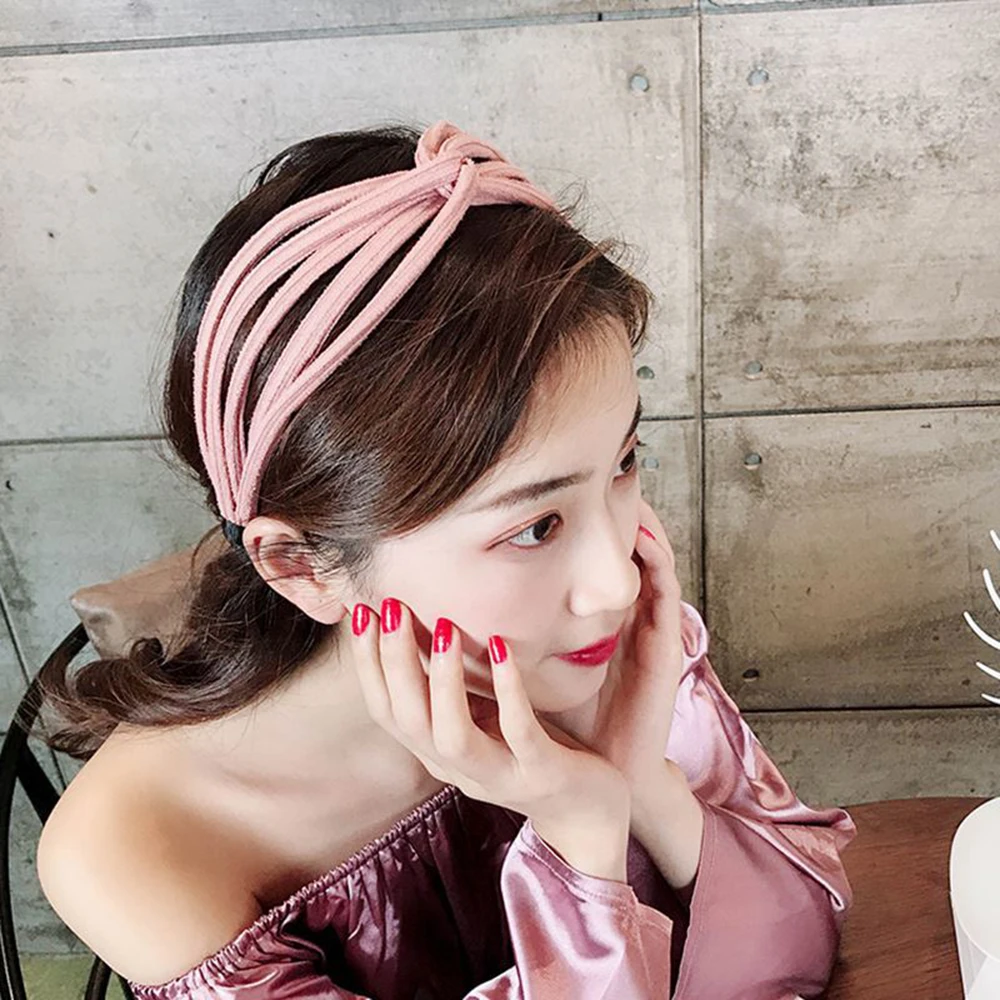 

Korean Wide-brimmed Headband Simple Versatile Fabric Hair Accessories Hair Band Headdress Sweet 6 Colors Bow-Knot Cross-Tie