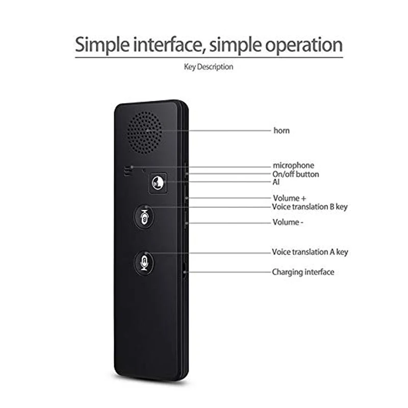 

Smart Translator Bluetooth Instant Vocal Portable Translator Support 40 Languages OUJ99