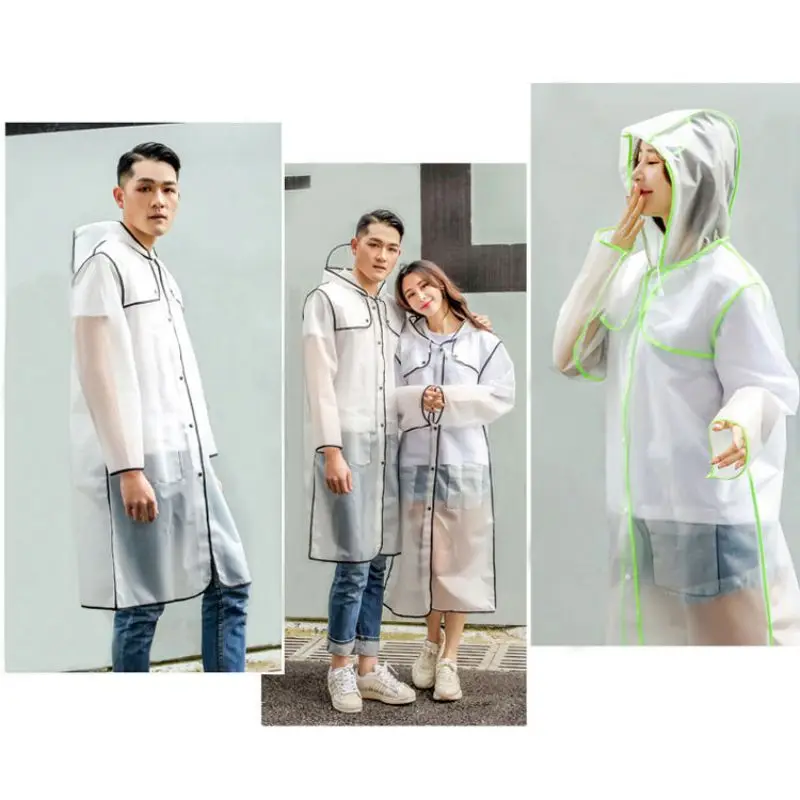 Transparent Eva Plastic Raincoat Travel Waterproof Poncho Outdoor Rain Coat With Hood