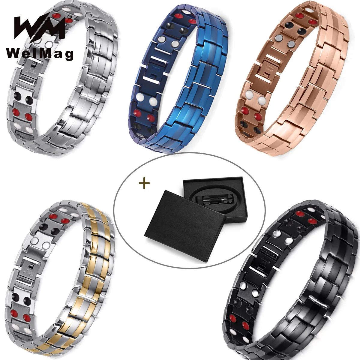 WelMag Titanium Magnetic Therapy Bracelets Fashion Jewelry Christmas Gifts for Men and Women Bracelet Sets Blood Pressure