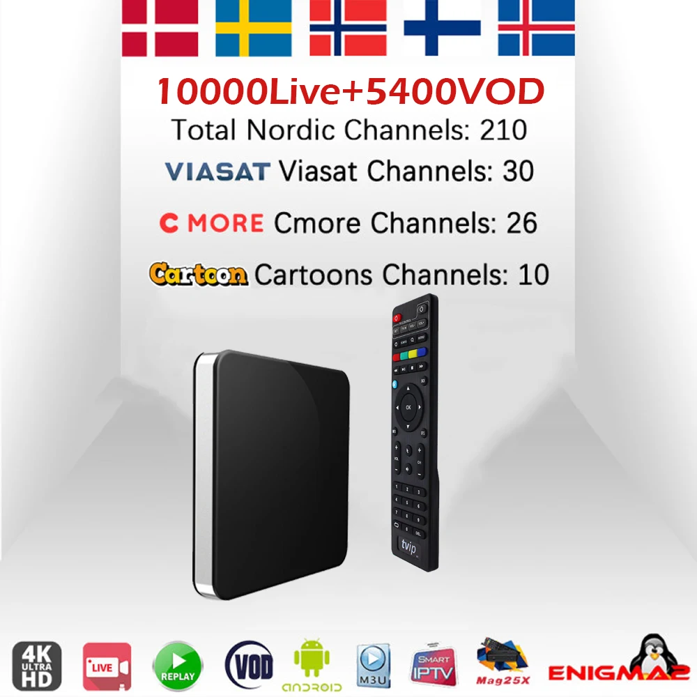 

TVIP605 TV Box +IPTV Nordic Sweden Norway Portugal Dutch Israel Finland IPTV S905X H.265 WiFi Android/Linux OS Mag Smart TV Box
