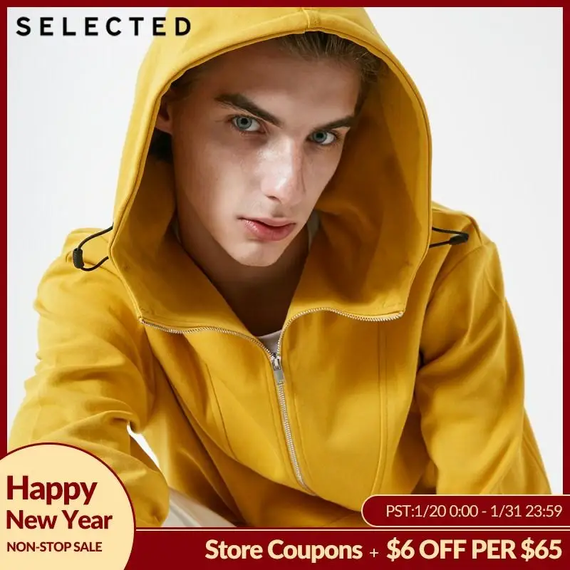 SELECTED Men's Winter Pullover Hooded Cotton Sweatshirt Pure Color Hoodie Clothes C 41914D503