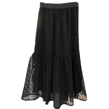 

[EWQ] 2020 Spring Summer New Pattern High Waist Dot Print Patchwork Mesh Casaul Skirt Women Fashion Tide AK99401XL