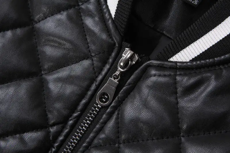 Autumn And Winter New Style Models in Europe And America Rhombus Quilted Contrast Color Lettered Embroidery Jacket Style Leather