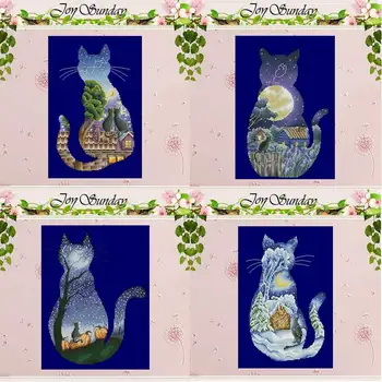 

Cat in the moonlight patterns counted 11CT 14CT DIY Cross Stitch Sets wholesale Cross-stitch Kits Embroidery Needlework