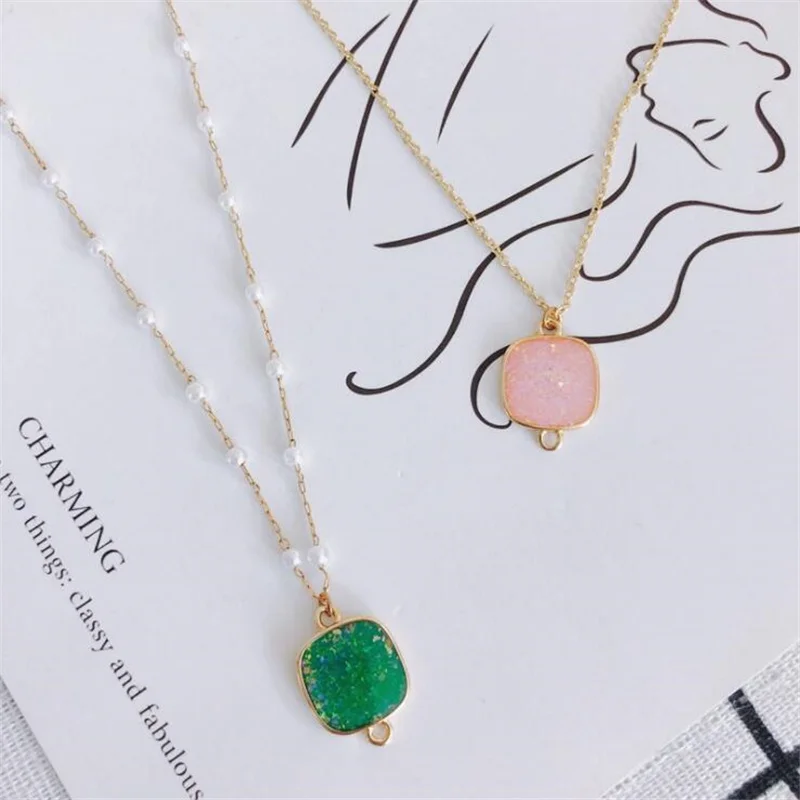 10pcs/lot new gold color plated brass resin square charms double holes pendant connectors for diy jewelry making accessories