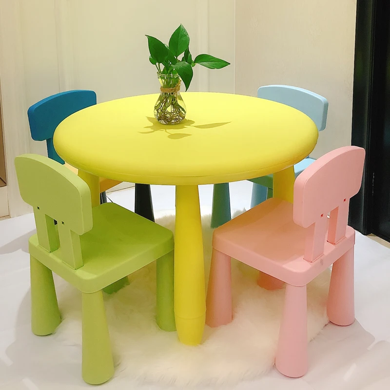 The round table student desk kids and chair set for Pure color contracted |
